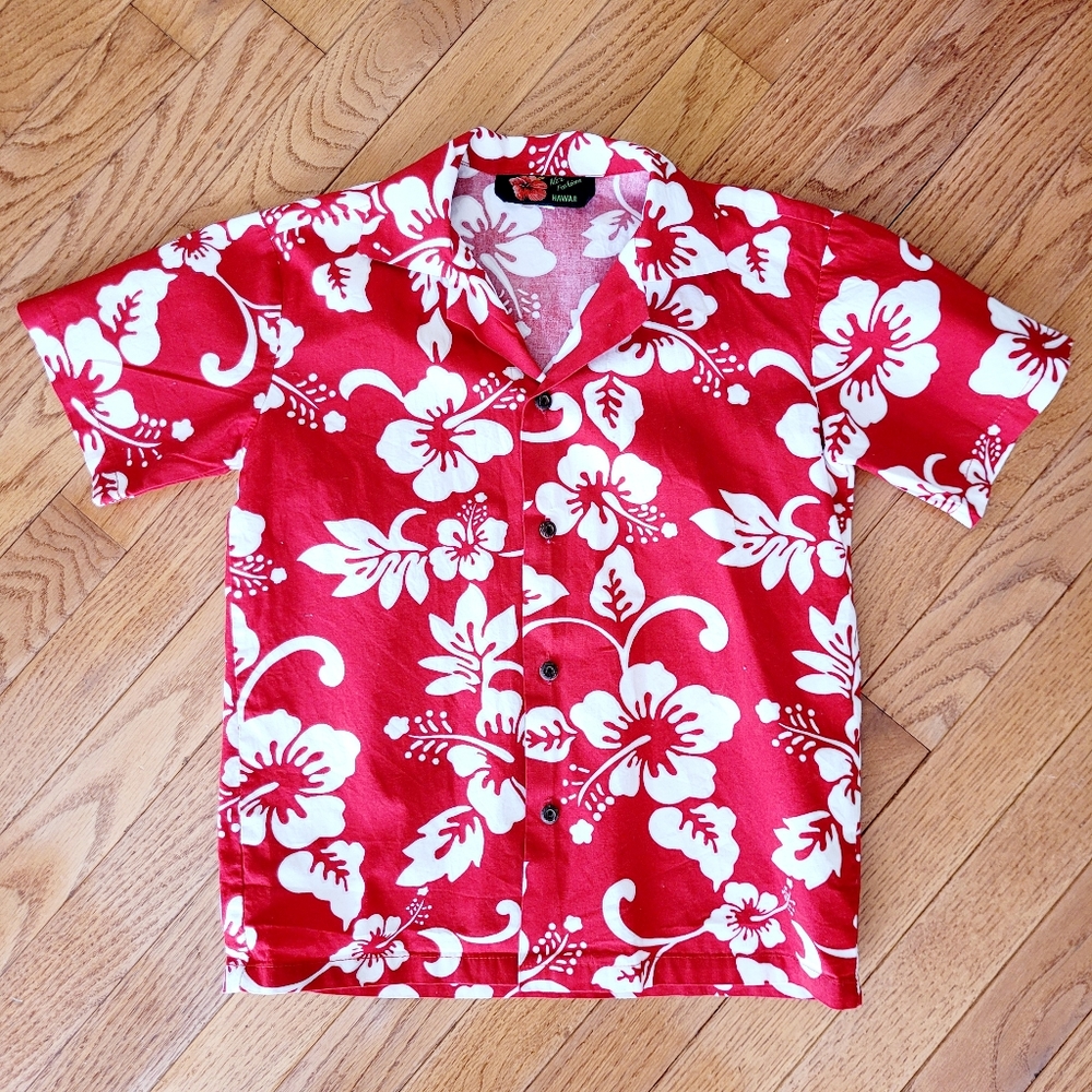 Red Floral Kids Button Down Shirt